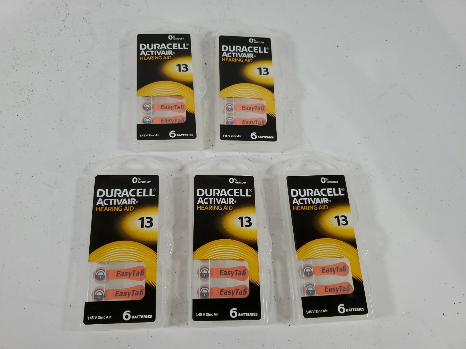 Lot Of 5 6pk Duracell ACTIVAIR Hearing Aid Batteries Zinc-Air Best By 05-2022