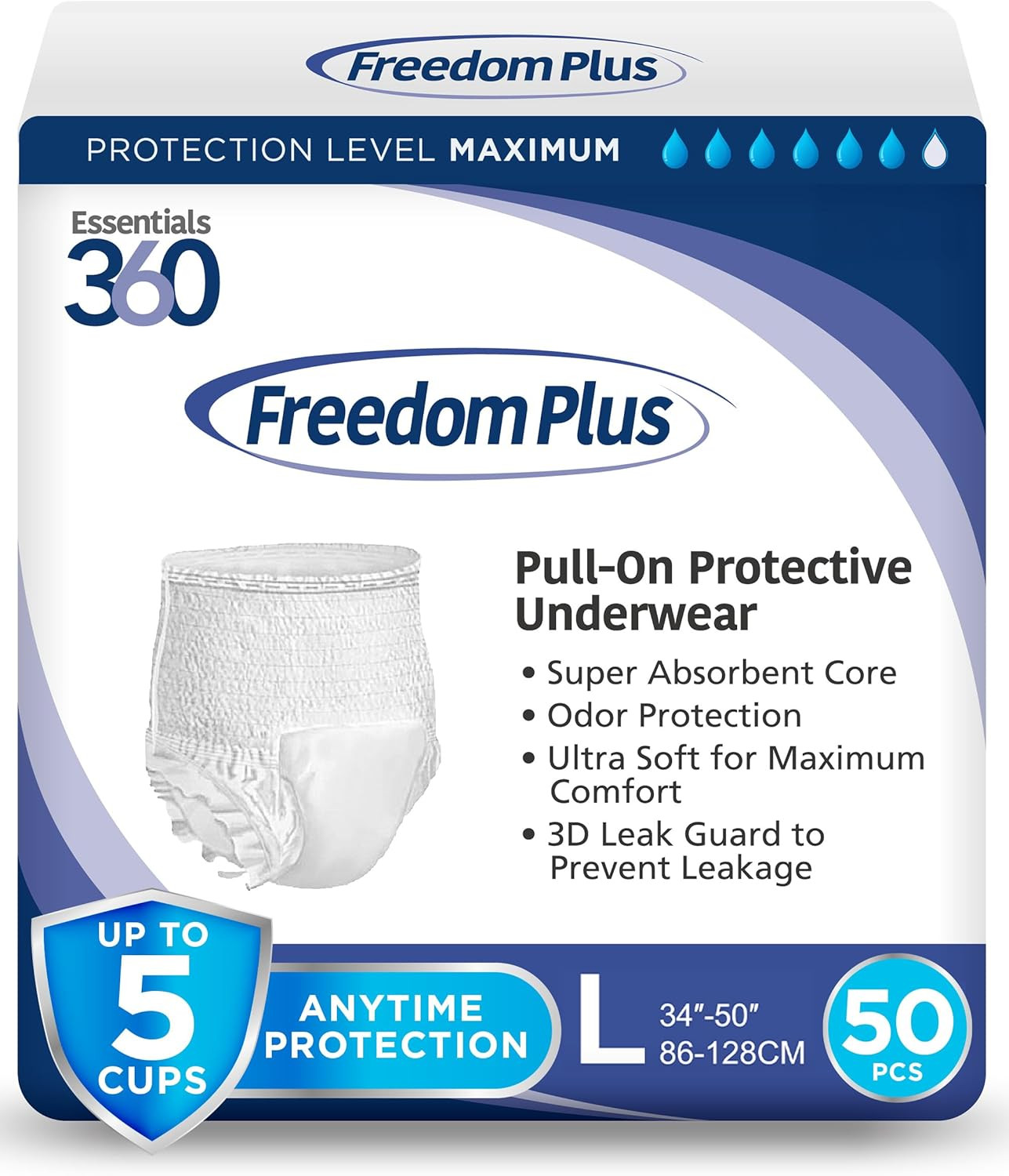 Freedom Plus 50 Pack 360 Essentials White Unisex Large Incontinence Underwear