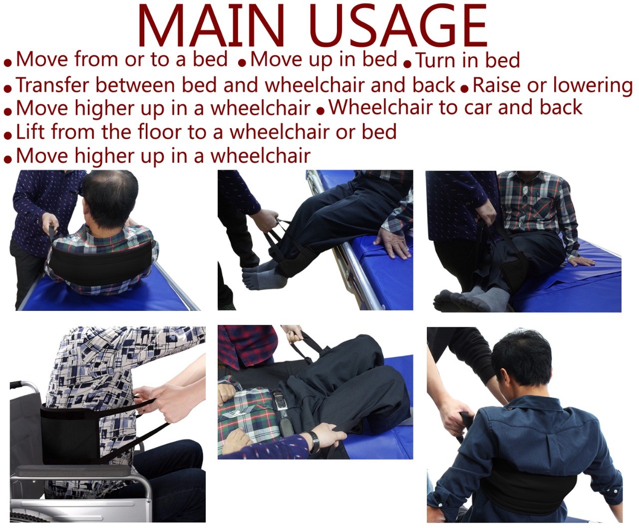 Patient Elderly Mobility Transfer Moving Gait Belt Slide Sling Wheelchair Aid