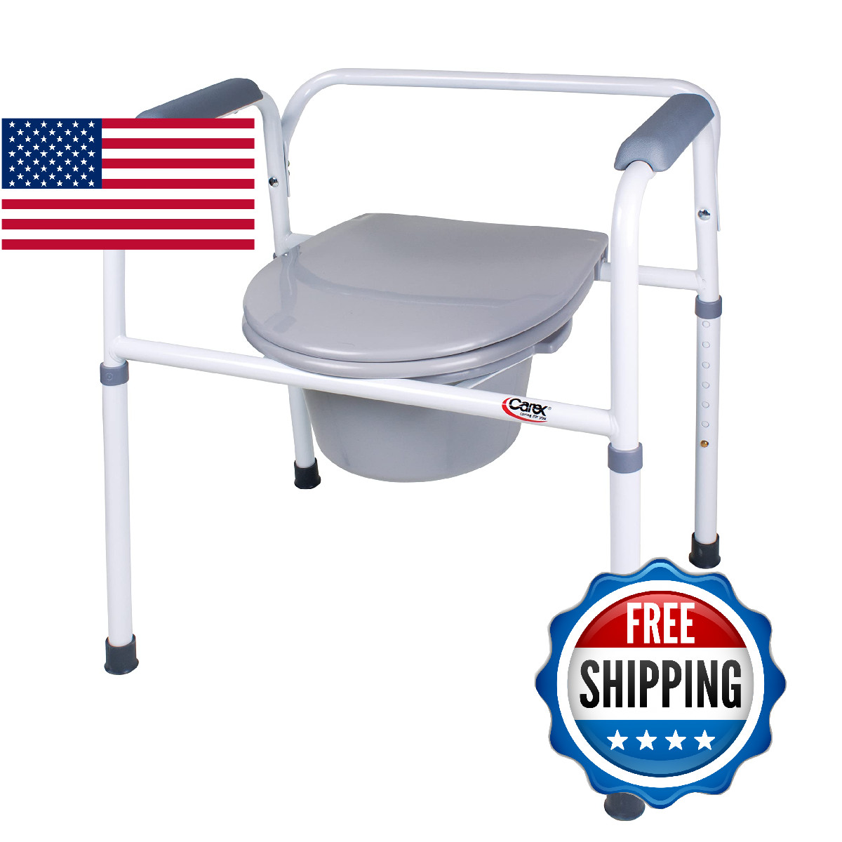 Carex Steel 3-in-1 Commode Chair Portable Toilet Elderly Handicap Bedside
