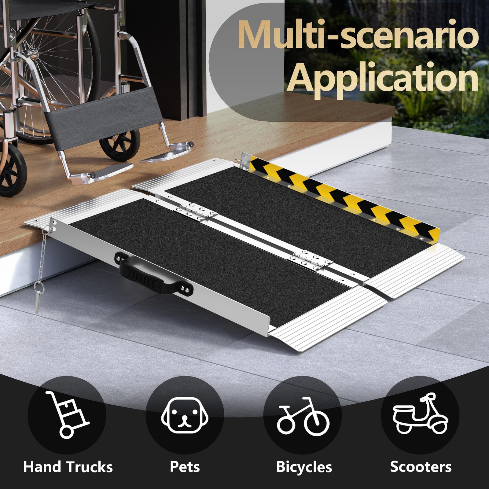 Sdroiixy 2Ft Portable Ramp Aluminum Ramps Handle Anti-Slip Folding Wheel Chair