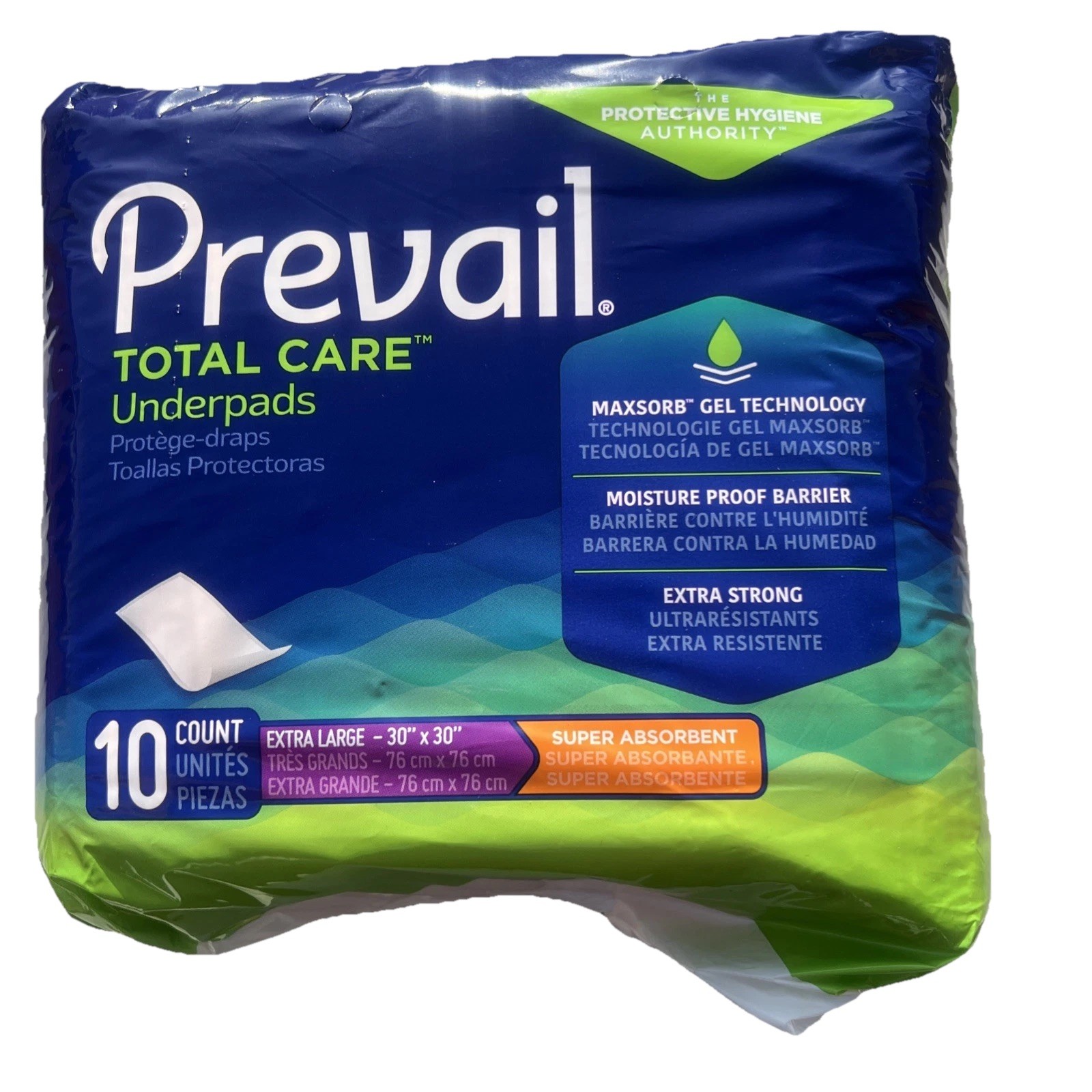 Lot of 4 Prevail Total Care Underpads 30×30” HEAVY Absorbency – 10 Pads per Pack