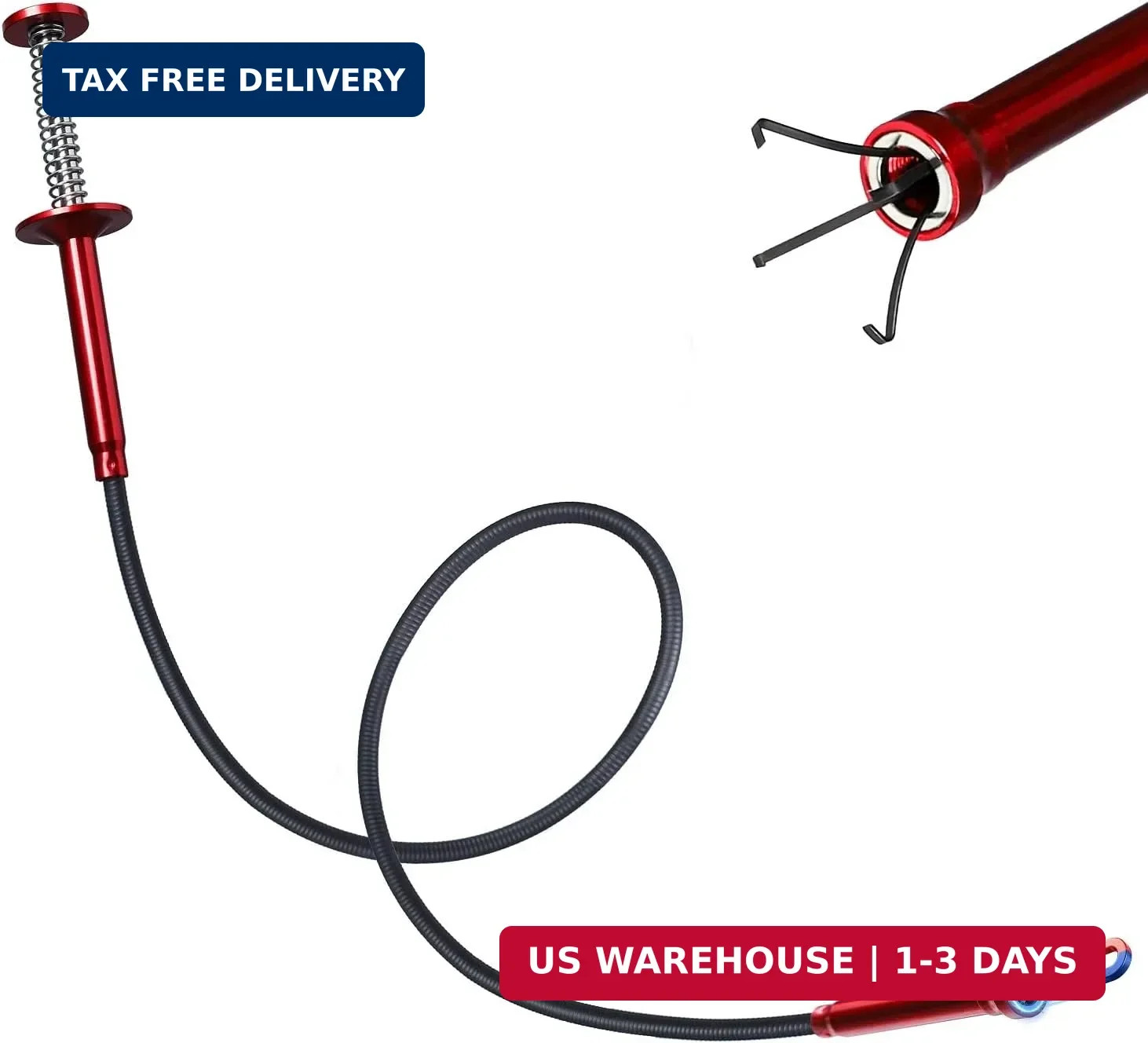 Flexible Grabber Tool, Magnetic 4-Claw Gripper (24″, Red) | Mechanic Pickup Tool
