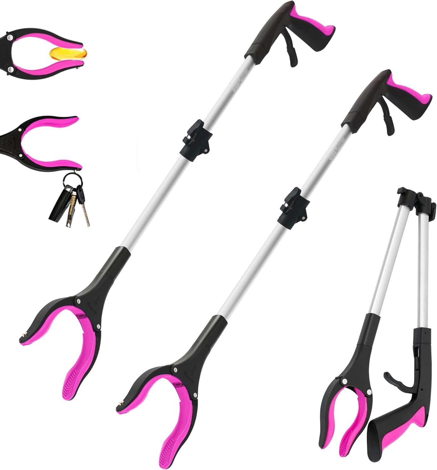 32 inch Heavy Duty Reacher Grabber Tool W/ Strong Magnetic New Pink