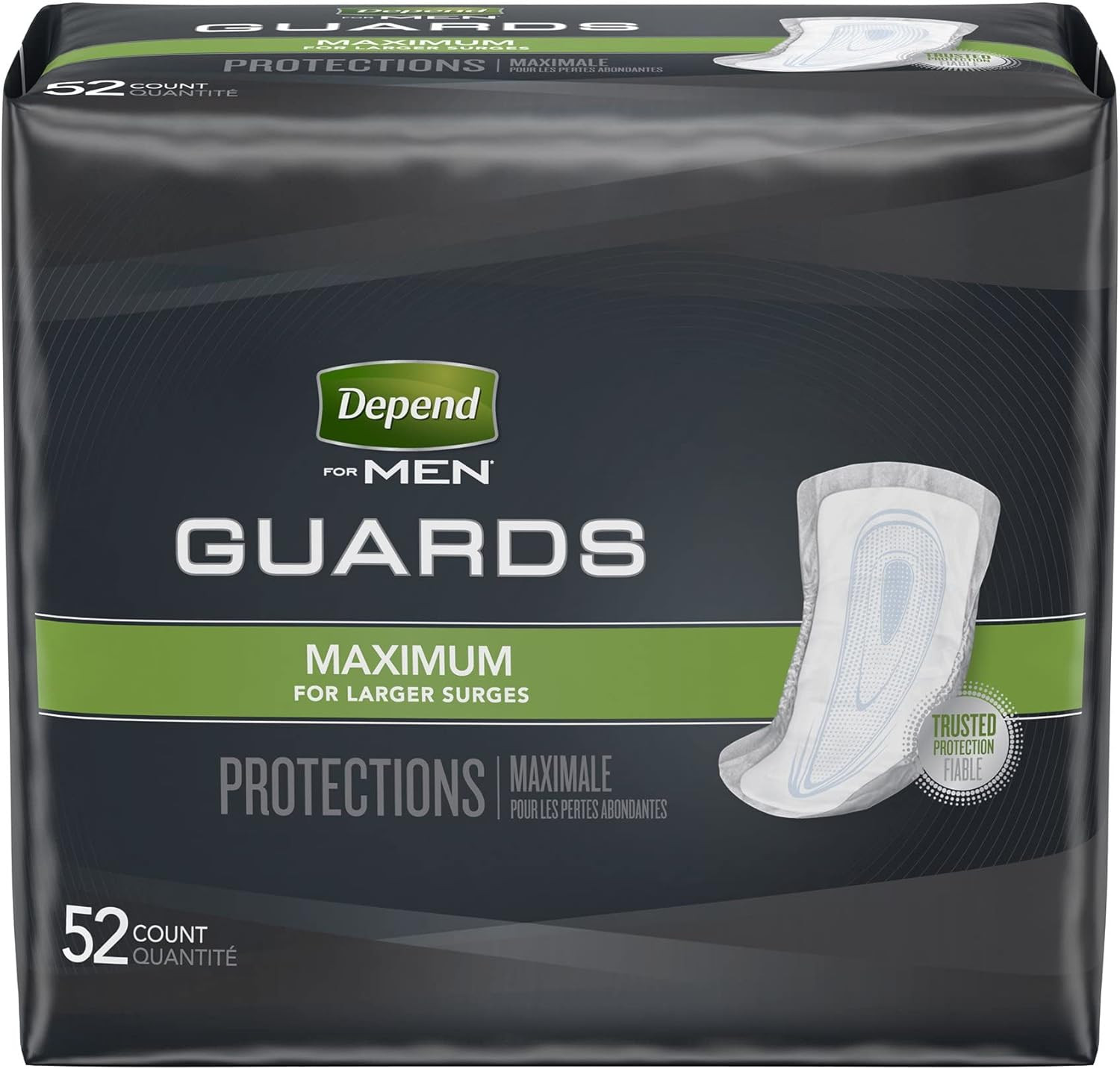 Depend Guards Incontinence Pads for Men, 52 Count, Maximum Absorbency, Cup-Like