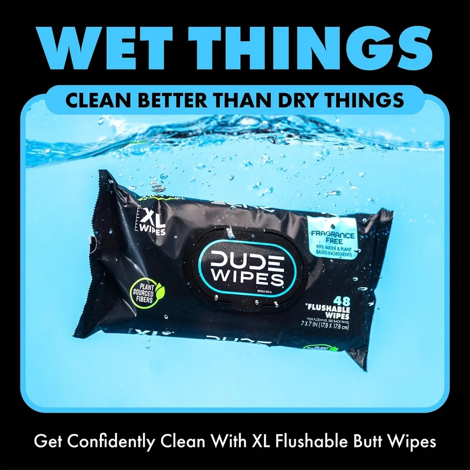 DUDE Wipes Unscented Flushable – 48 Count (Pack of 6)