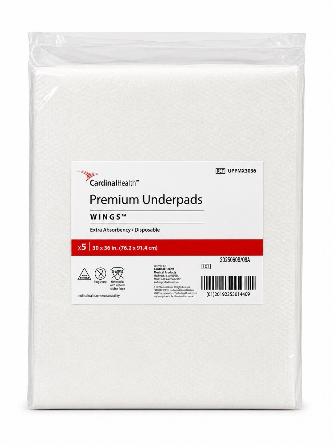 Cardinal Health Premium Underpads Wings 30” x 36” 5-pack Extra Absorbency NEW