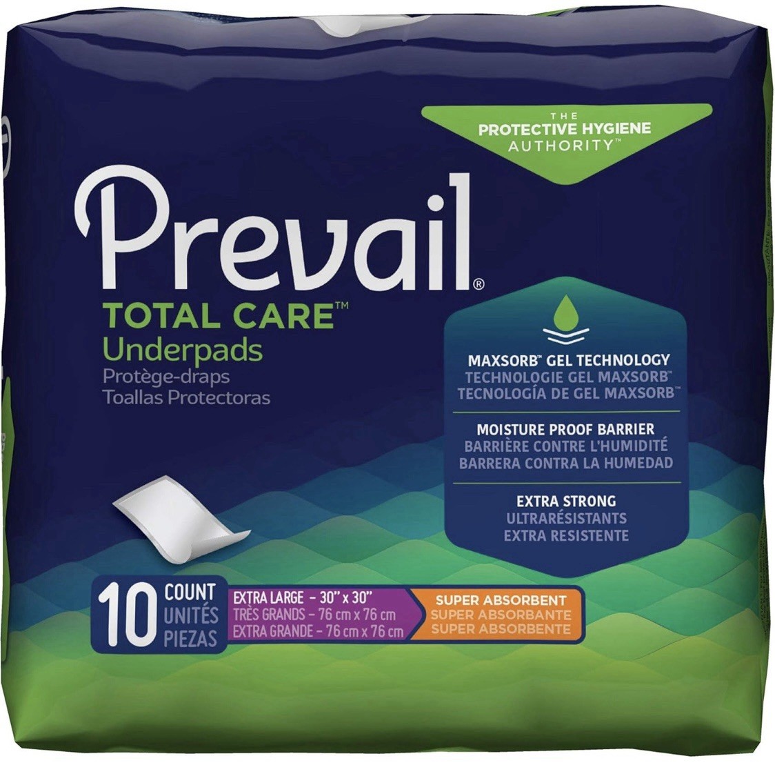 Underpad Prevail Super, 30 X 30″, Extra Large Heavy Super Absorbency, 10 Count