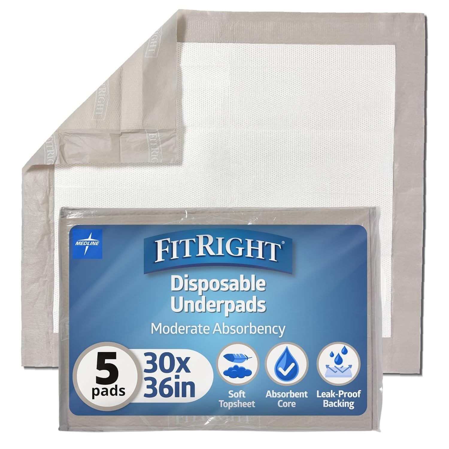 Fitright Bed Pads Disposable Adult, Heavy Duty Chux Pads, 30X36, 5 Count