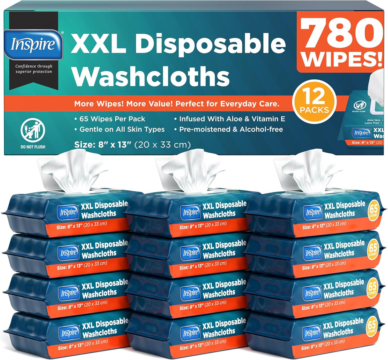 Adult Wet Wipes, Wash Cloths for Incontinence & Cleansing for Elderly, 8″X13″ (7
