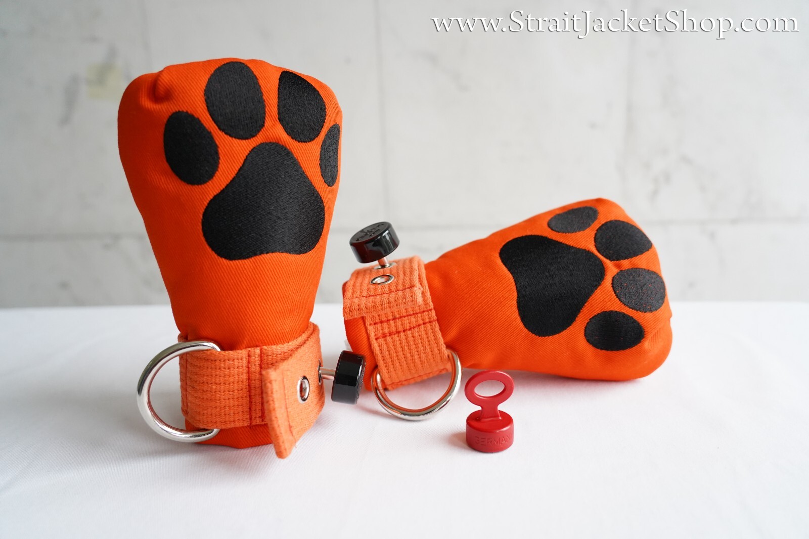 P.A.W.S. Orange Safety Mittens with Segufix Locks- Bondage Soft Padded Mittens