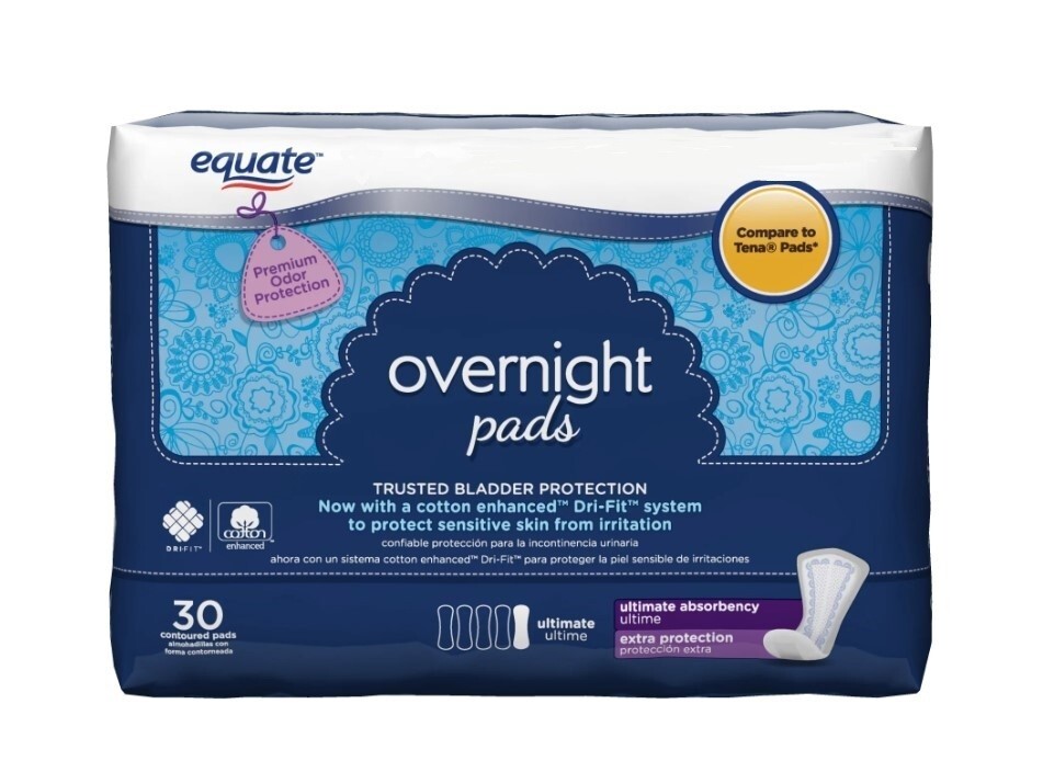 Equate Overnight Contoured Pads, Extra Protection with Ultimate Absorbency