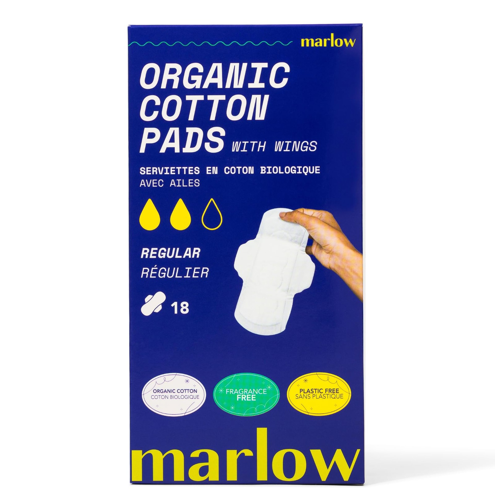 Marlow 100% Organic Cotton Pads – Free from Regular (Day Time), White