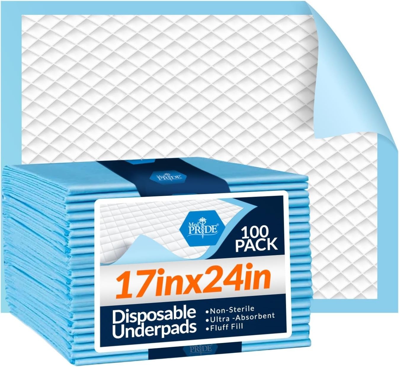 Large 17” x 24” Disposable Bed Covers – 100-Count for Incontinence & Accidents
