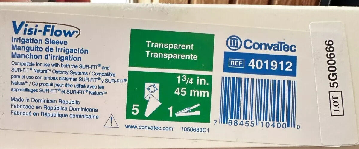 Convatec Visi-Flow 1-3/4″ Transparent Ostomy Irrigation Sleeve 401912 5 Ct