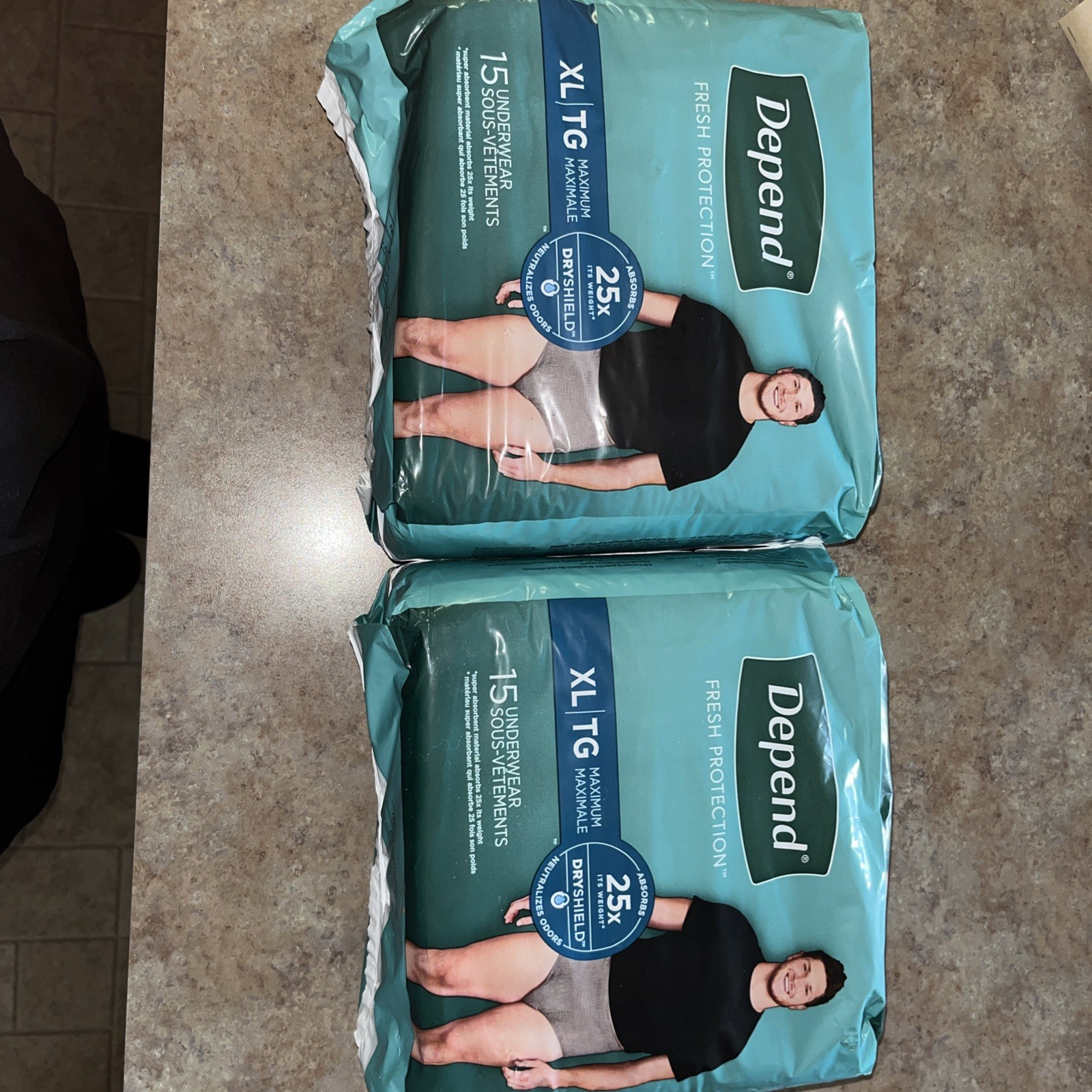 (2 pack) Depend Adult Incontinence Underwear for Men, Max Absorb, XL, 15 Count