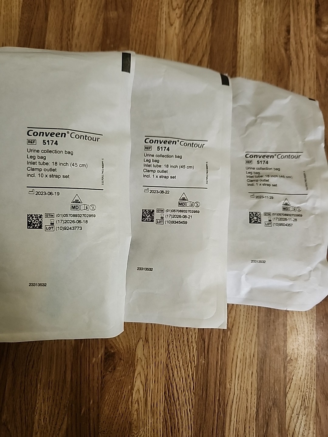 Conveen Security+ 800 mL Urinary Leg Bag 5174, Qty 3
