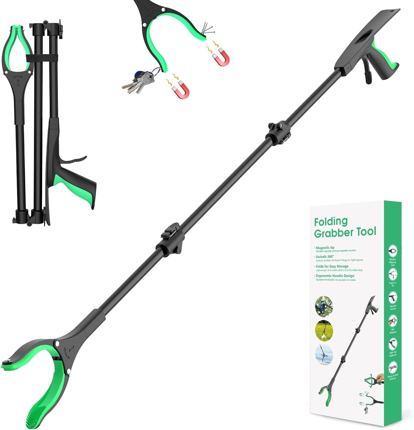51″ Extra Long Grabber Reacher Tool, Foldable Pickup Tool, Extended Reaching Aid