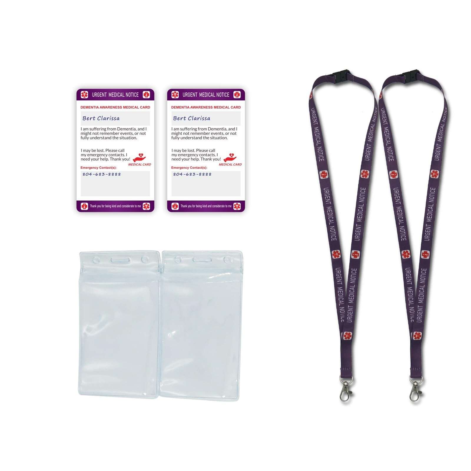 Anxiety Medical Alert Card Writable With Lanyard Emergency Contact Card 2pcs