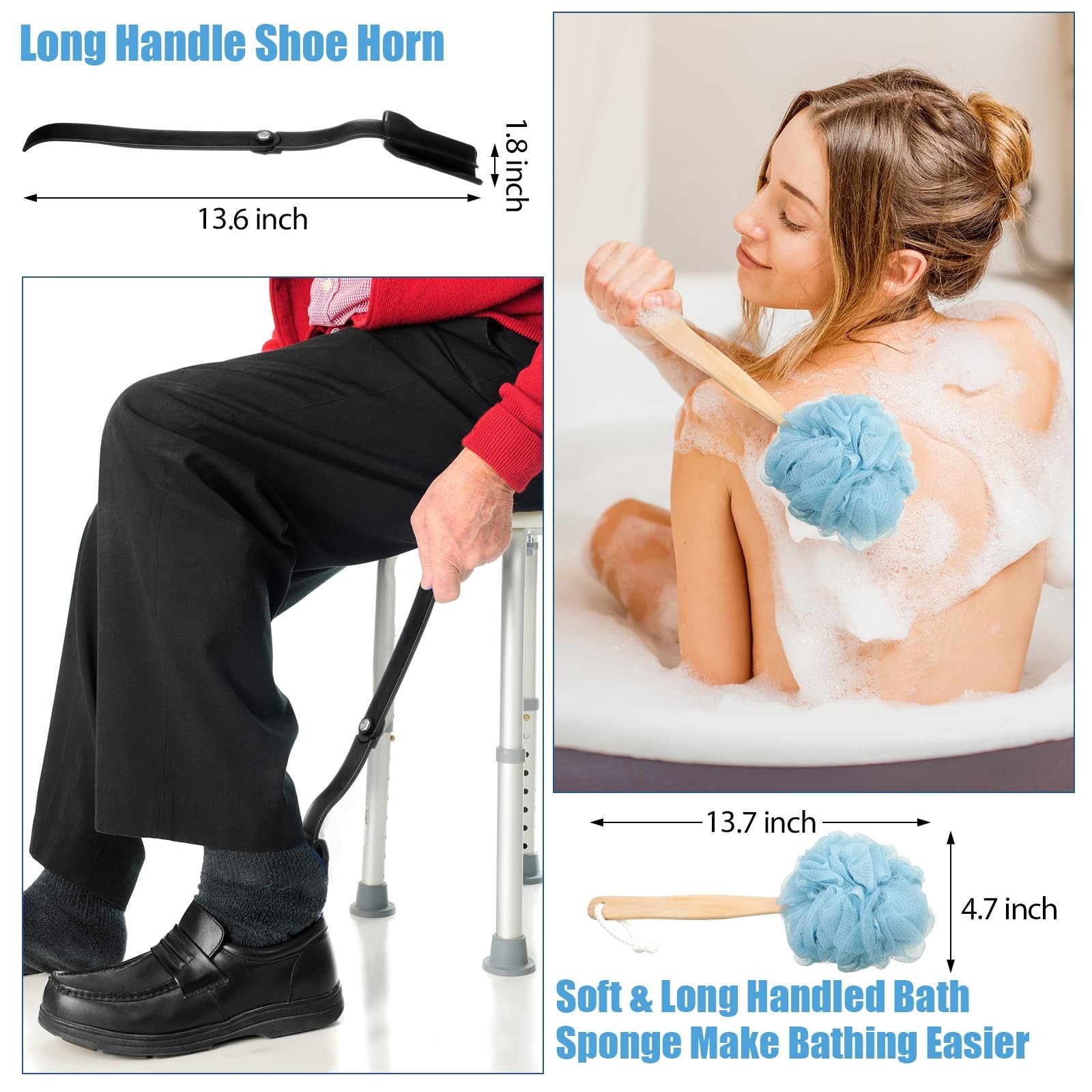 Domensi 6 Pcs Total Hip Kit with Leg Lifter Back Knee Replacement Blue