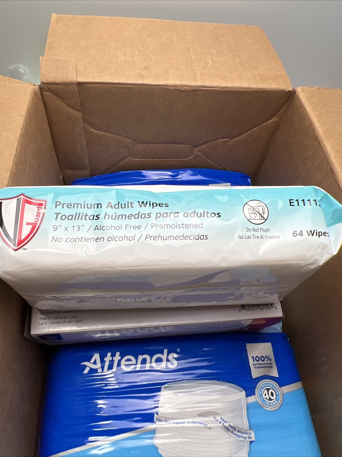 Attends Adult Underwear Diapers 36 CT, Large, 64 Wipes/100 Gloves, 20 Pads Kit
