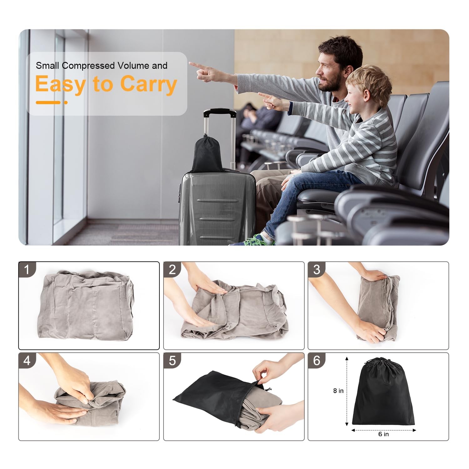 Inflatable Travel Foot Rest Pillow, Kids Airplane Bed, 1 Pack, Grey