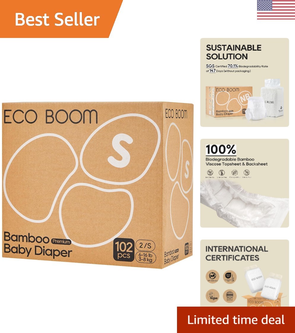 Natural Bamboo Diapers Size 2 (102 Count) – Super Absorbent & Skin-Friendly