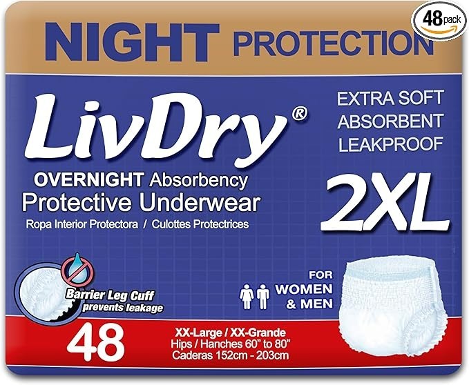 LivDry Ultimate 2XL Adult Incontinence Underwear, Adult Diapers XXL 48 unisex