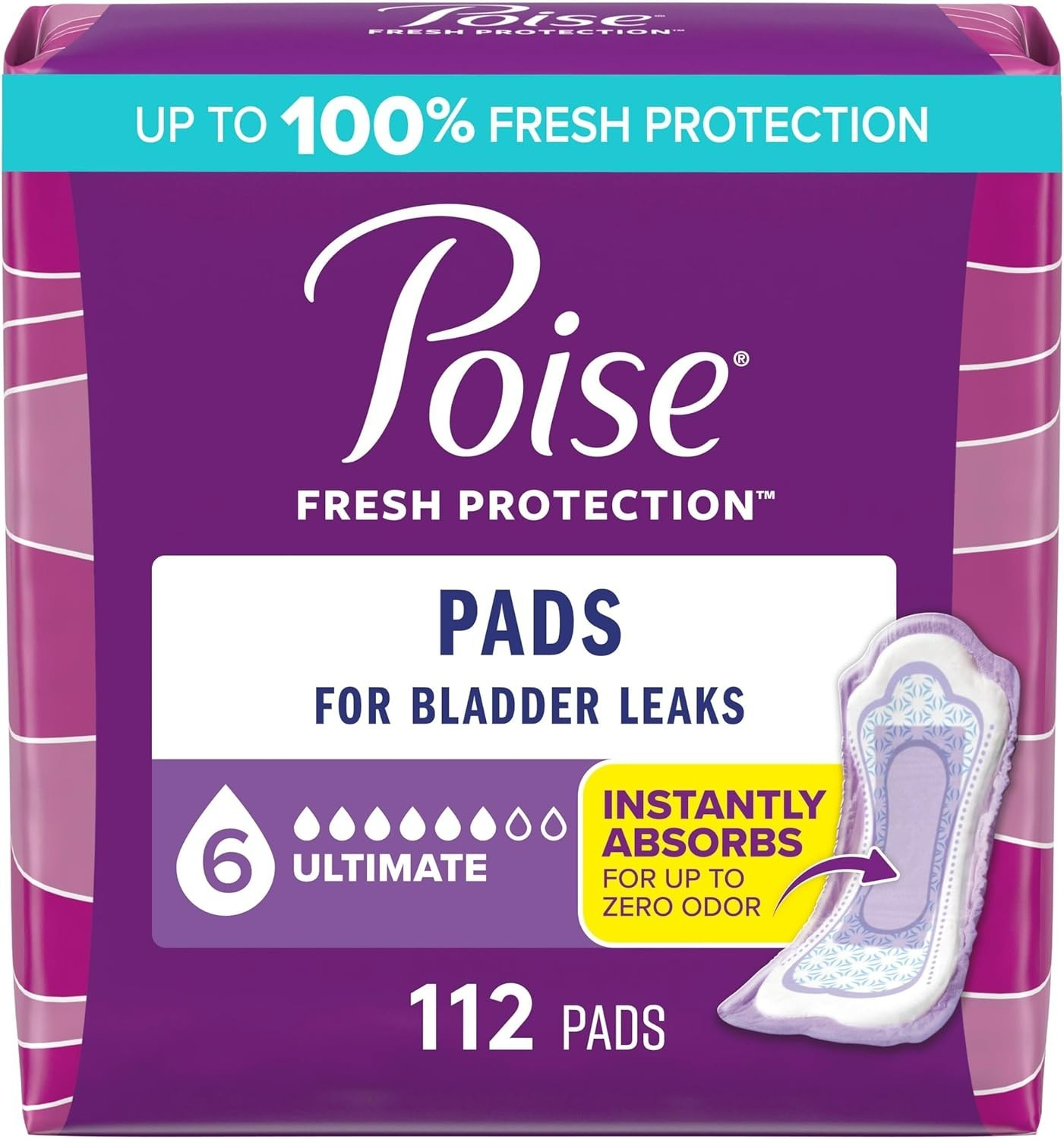 Poise Incontinence & Postpartum Incontinence Pads, 6 Drop Ultimate – 112 Count