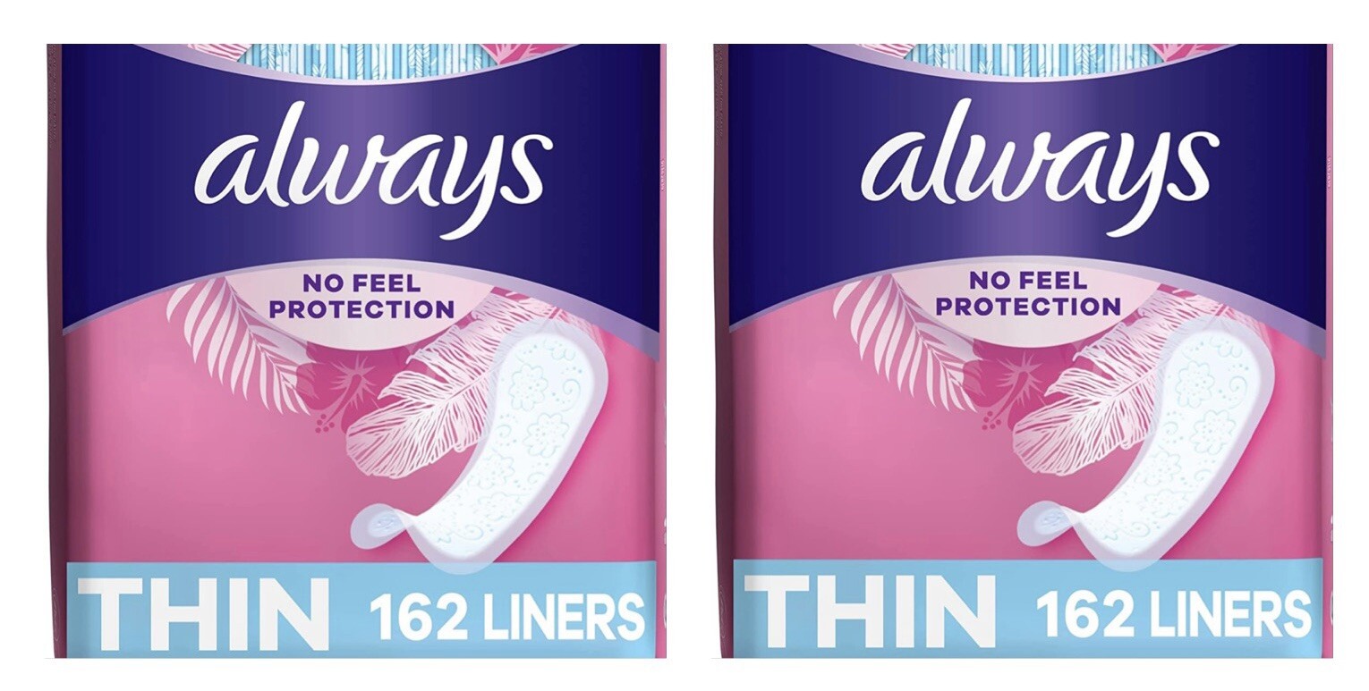 2 Pack Always Regular Wrapped Thin Unscented Pantiliners, 162 Ct X 2 Total 324