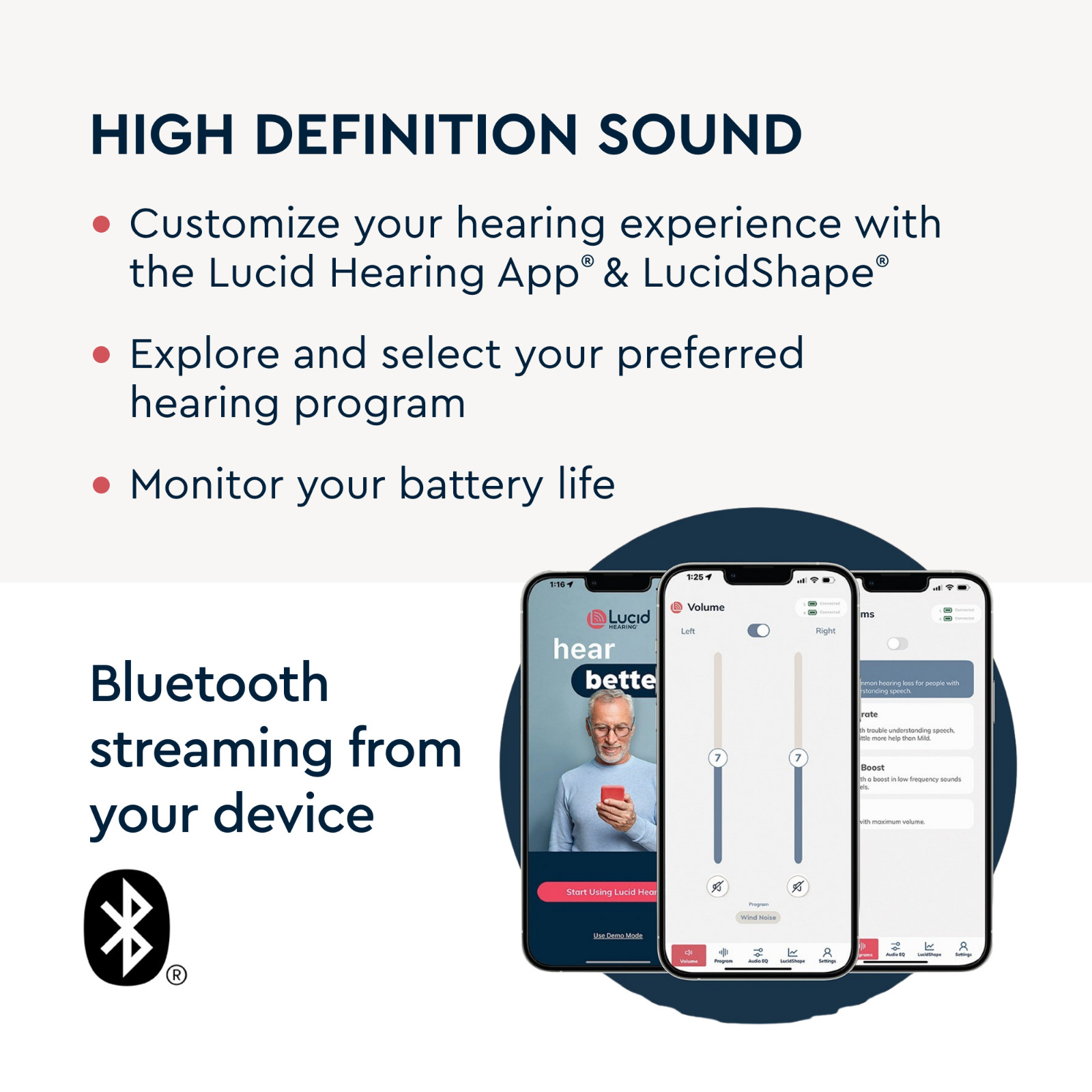 Lucid Hearing Engage Premium OTC Hearing Aids (Compatible with Android, Beige)