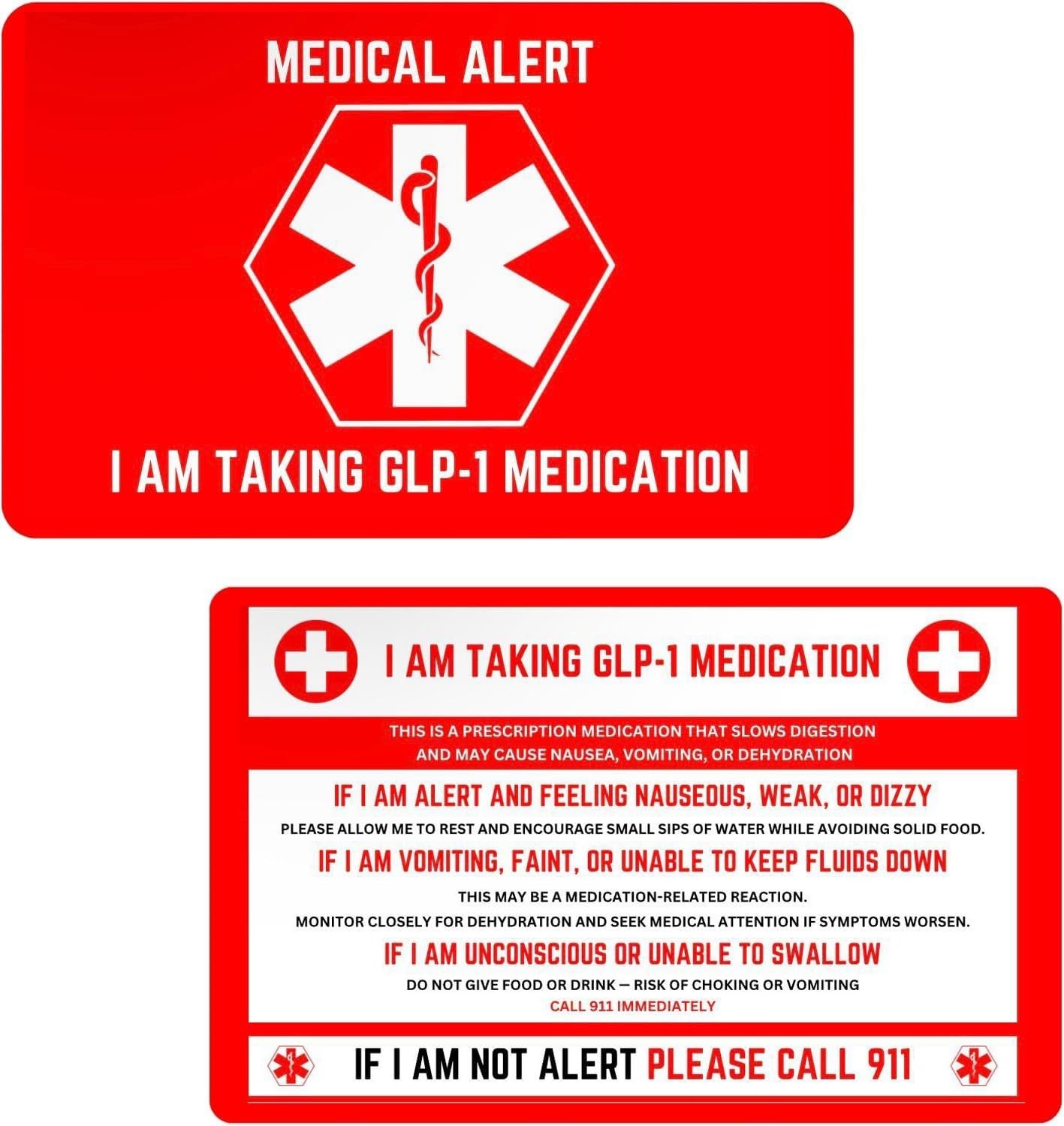 GLP Medical Alert Wallet Card for Emergency & Medication Awareness, Set of 2