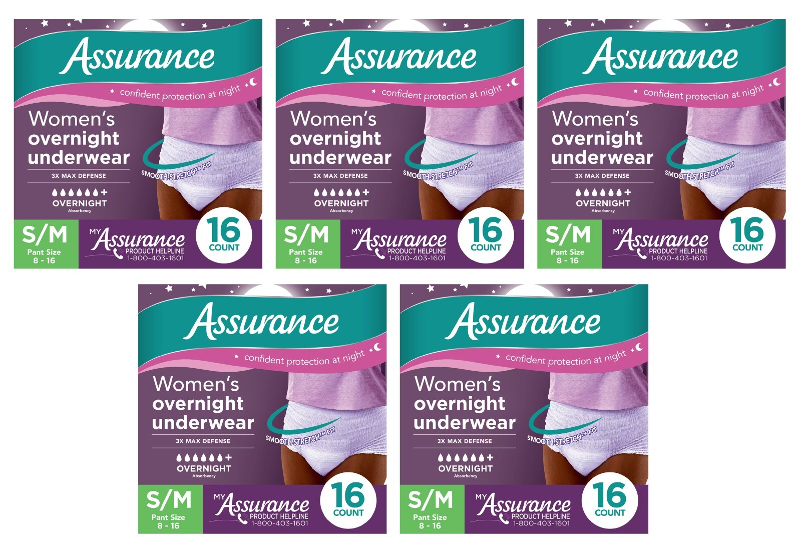 Assurance Women’s Overnight Incontinence Underwear, 80 Count, Anti-Odor, Max S/M