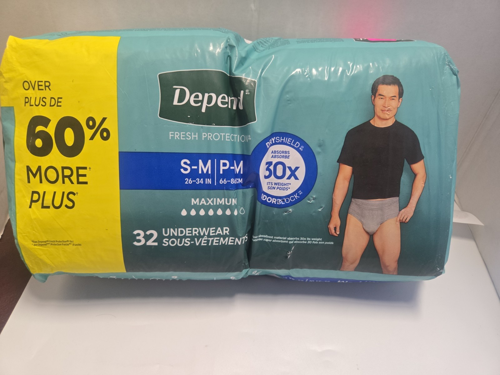 Depend Fresh Protection Men’s Incontinence Underwear, Max Absorb, S/M, 32 Count