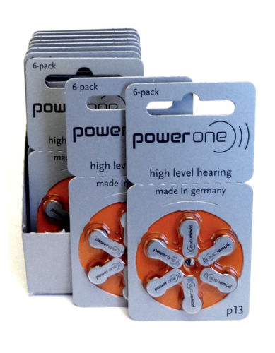 PowerOne Hearing Aid Batteries PR48, p13, Size 13 (60 count) Free battery holder