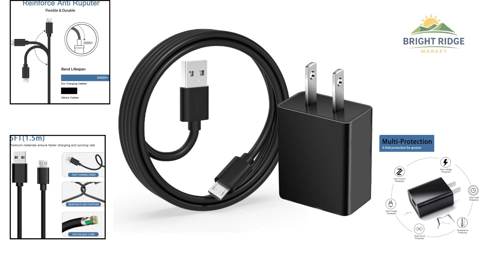 Durable Insulin Pump Charger Cord, 5ft Micro USB with Fast Charging Feature
