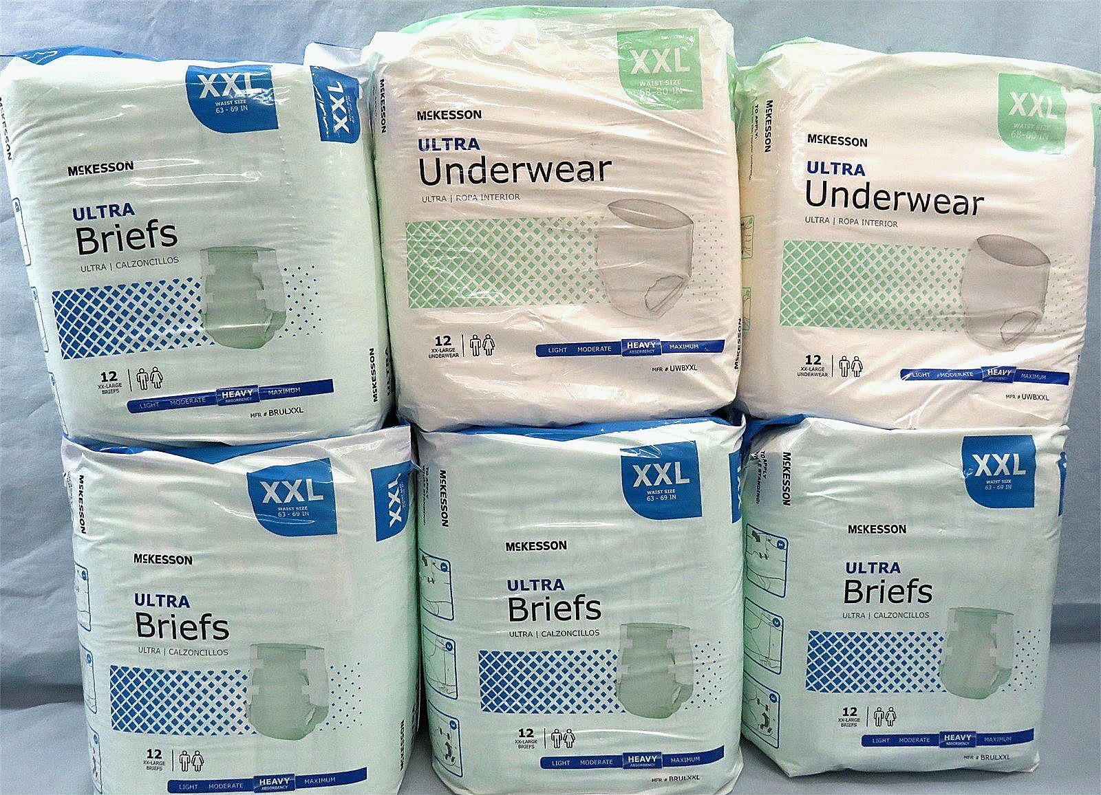 72CT MCKESSON SIZE XXL ULTRA DISPOSABLE BRIEFS & UNDERWEAR LOT 6 PACKAGES OF 12