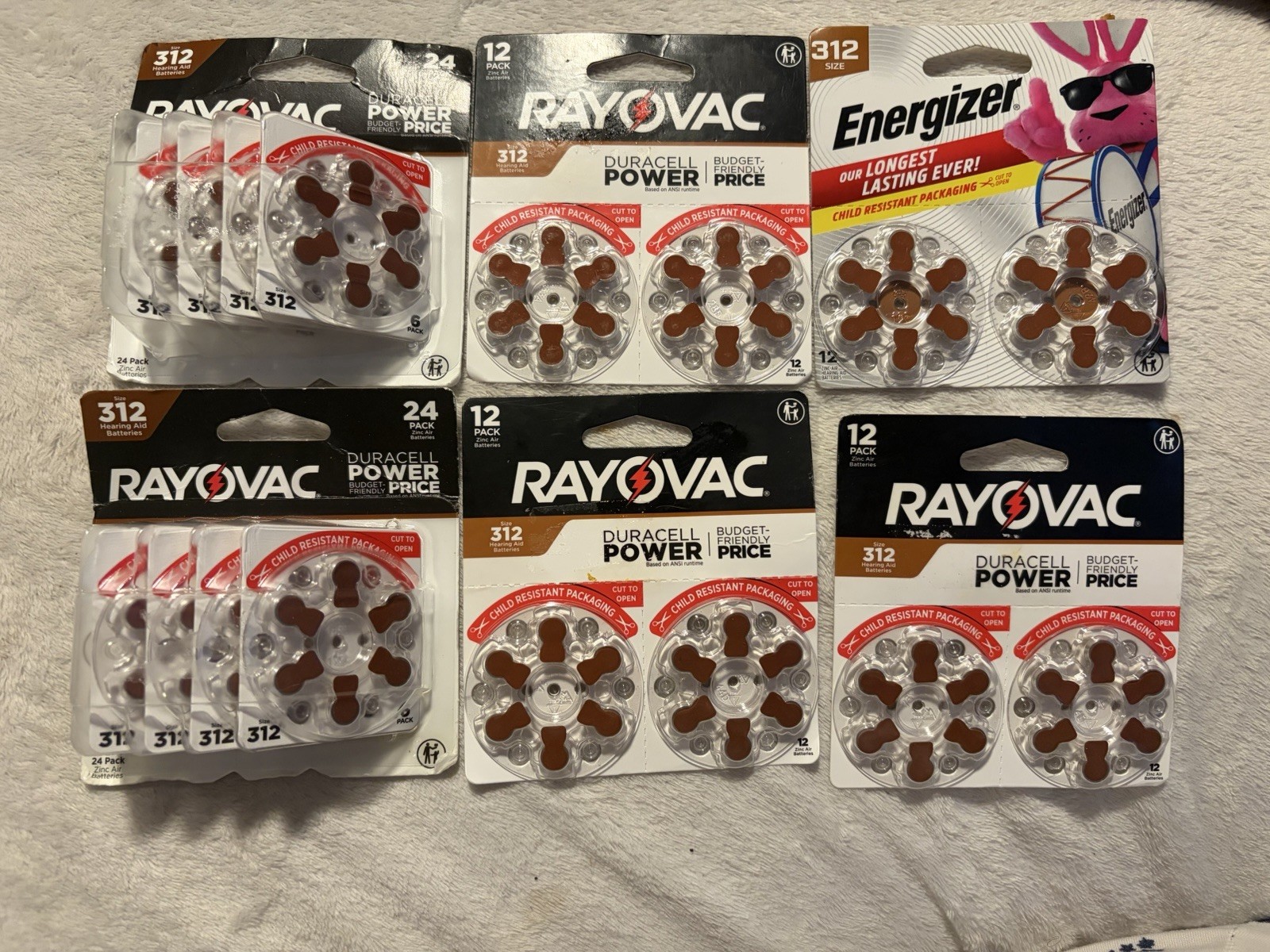 Rayovac/Energizer 312 Hearing Aid Batteries Total 96 EXP2028 New Sealed