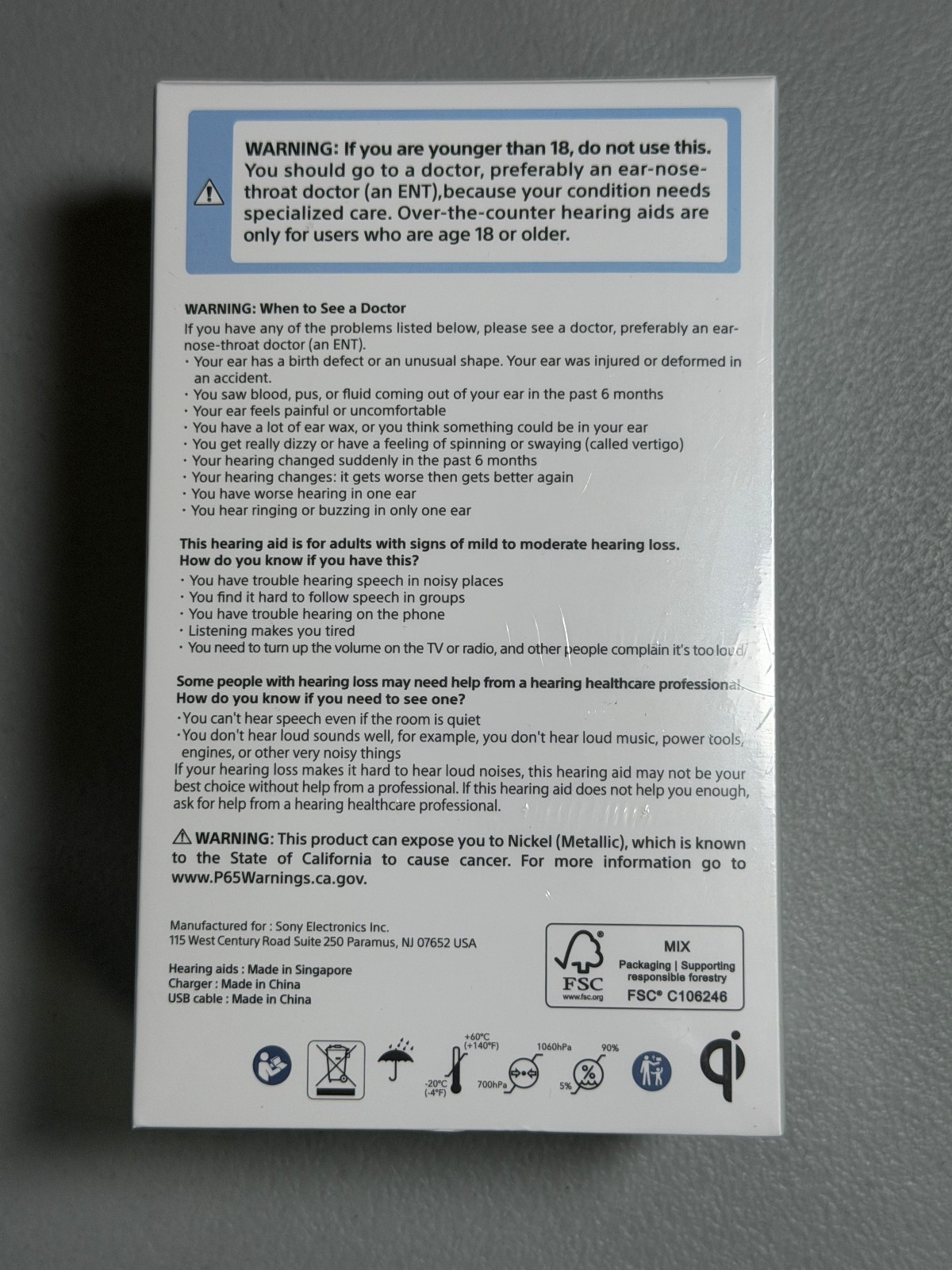 NEW Sealed Sony CRE-C20 Self-Fitting Rechargeable OTC Hearing Aids