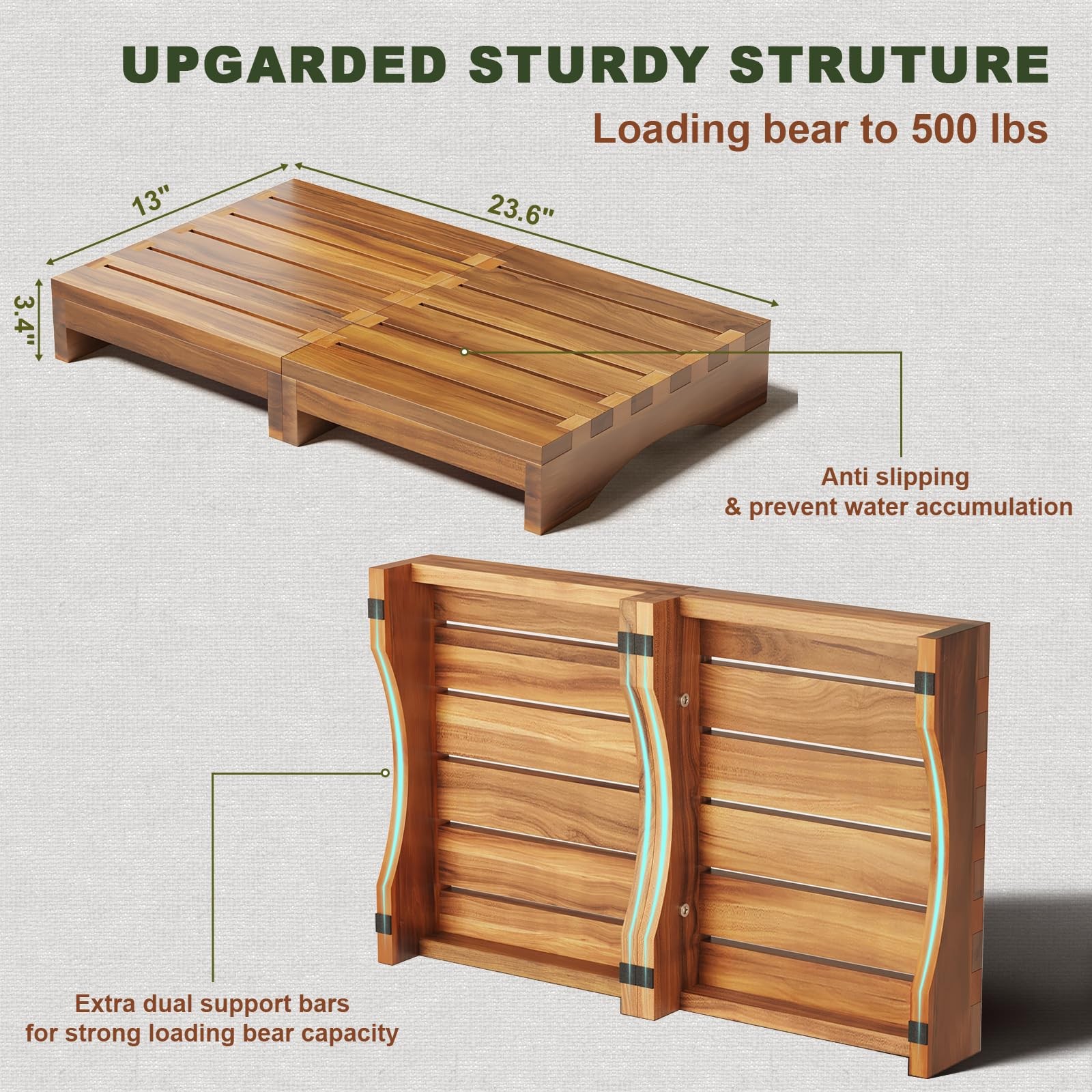 Wooden Platform Step Stool, 3.5″ Height Acacia Wood Steps for Outdoor Use, No…