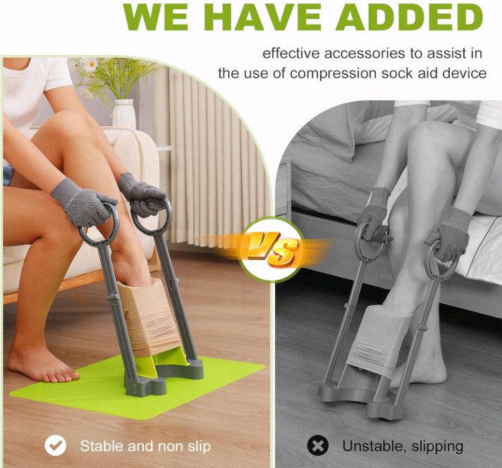 Compression Sock Aid Device w/ Silicone Anti-Slip Mat for Seniors Stocking Aid