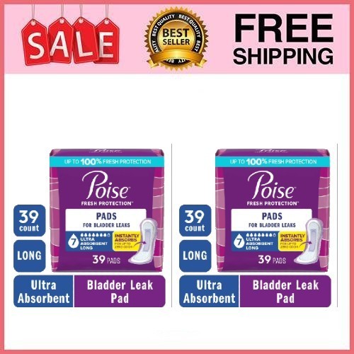 2 Box Poise Incontinence&Postpartum Pads for Bladder Leaks,Long Length,39Ct Box