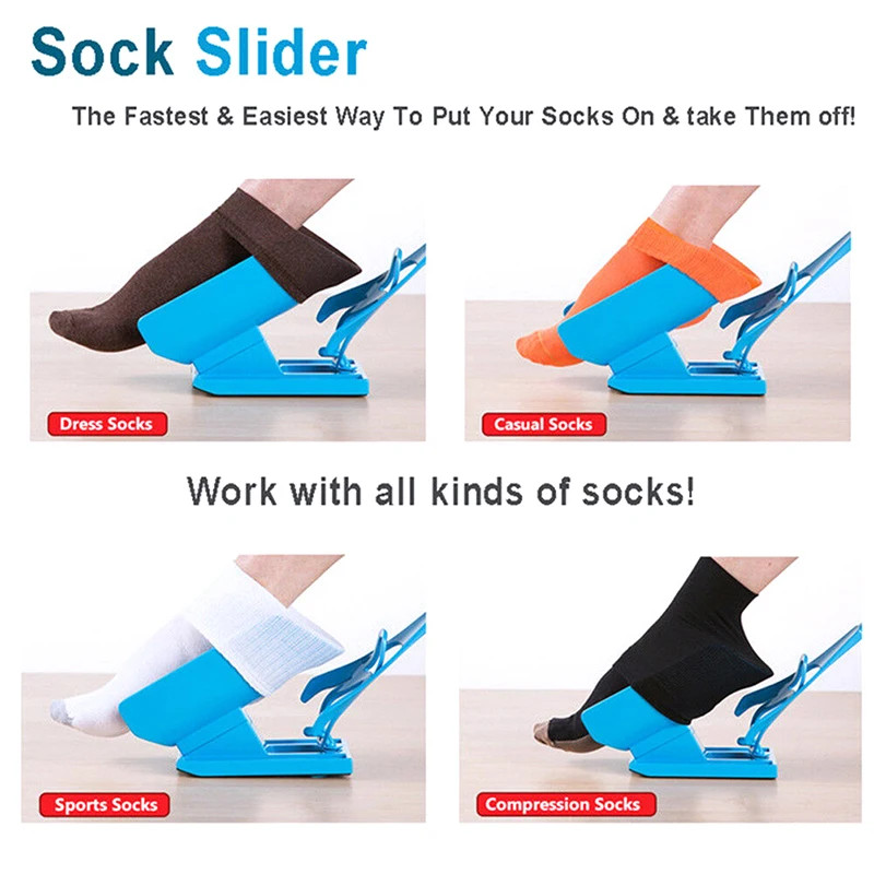 New Blue Helper Kit Sock Slider Aid Helps Put Socks On Off No Bending Shoe Horn