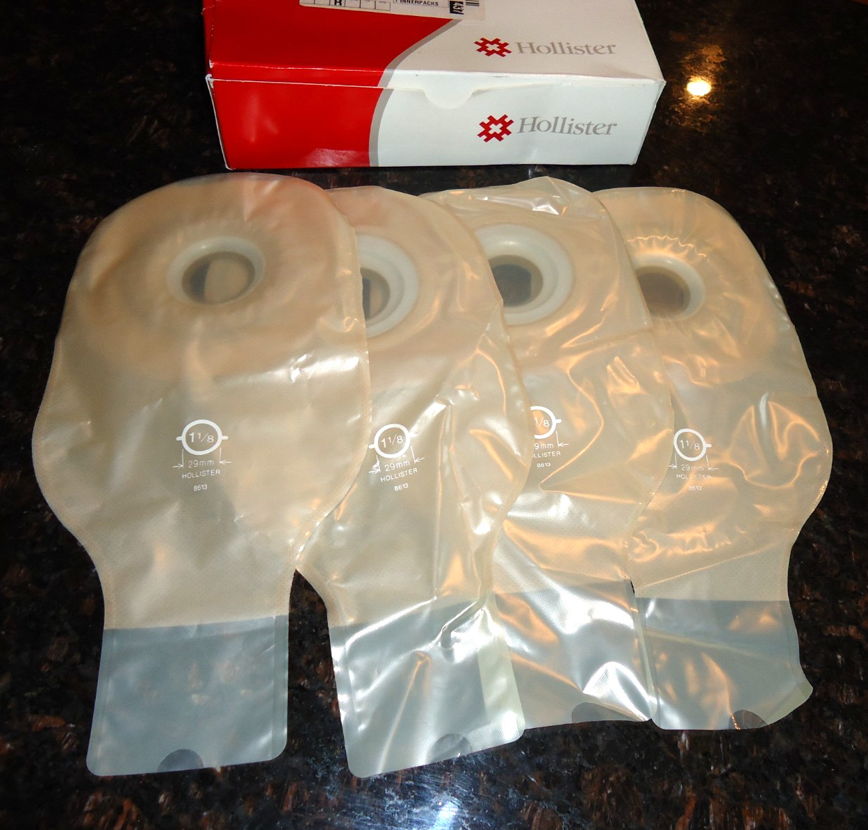 (4) pc Hollister Colostomy Bags, One Piece Drainable Pouches 1 1/8 #8613