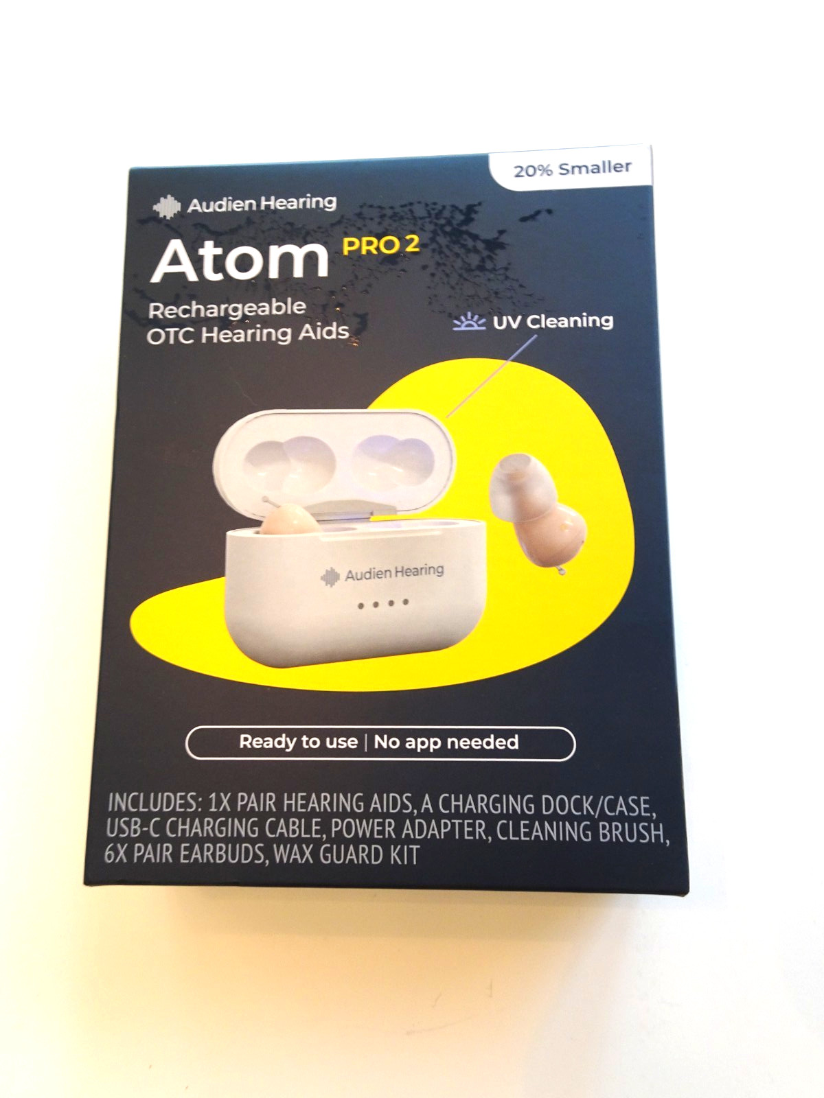 Audien ATOM PRO 2 Wireless Rechargeable OTC Hearing Aids NEW