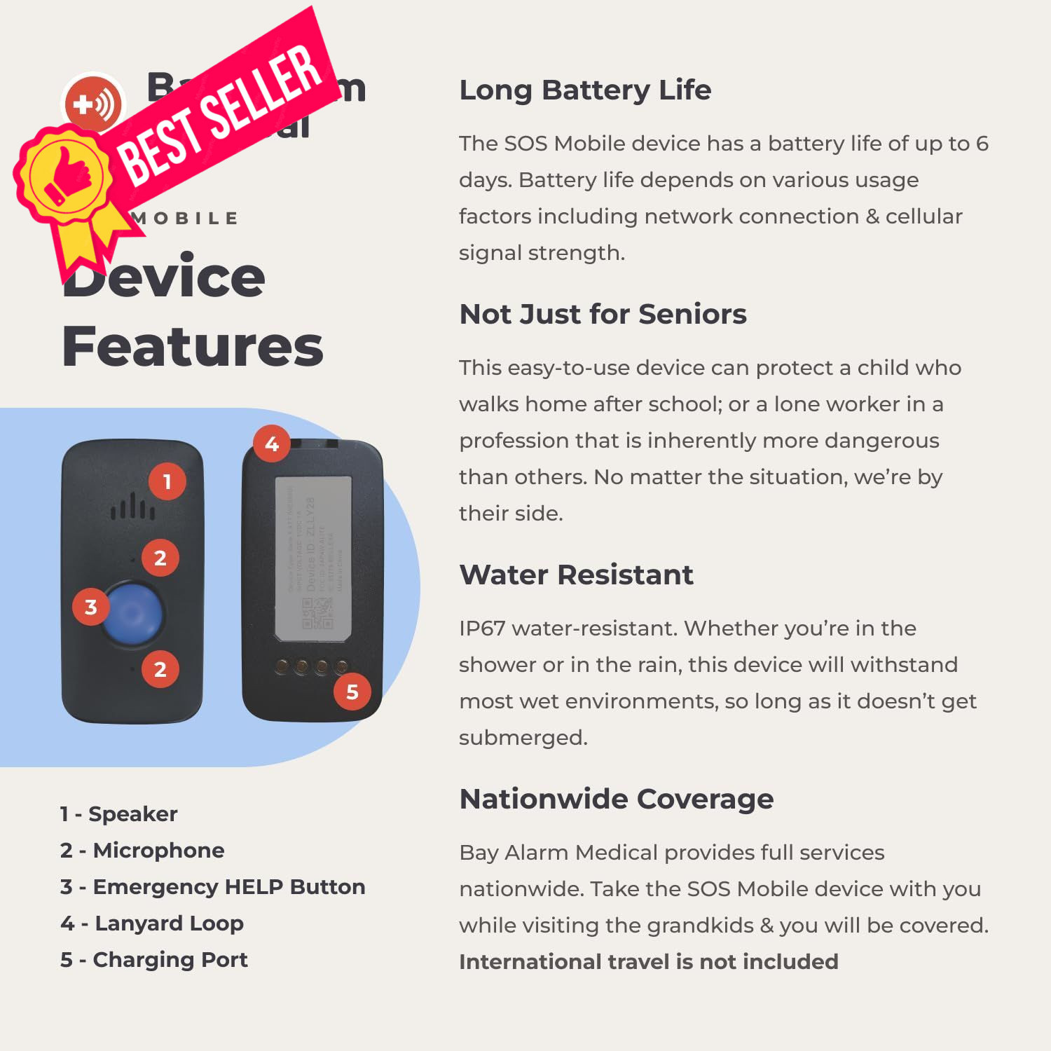 Bay Alarm Medical SOS Mobile GPS – 24/7 Alert with Optional Black