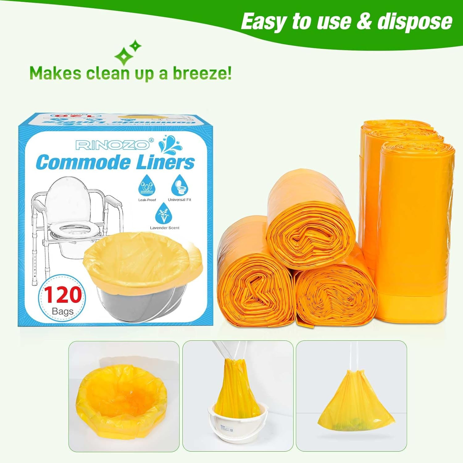 Commode Liners for Bedside Portable Toilet Chair Bucket 120 Count Lavender Scent