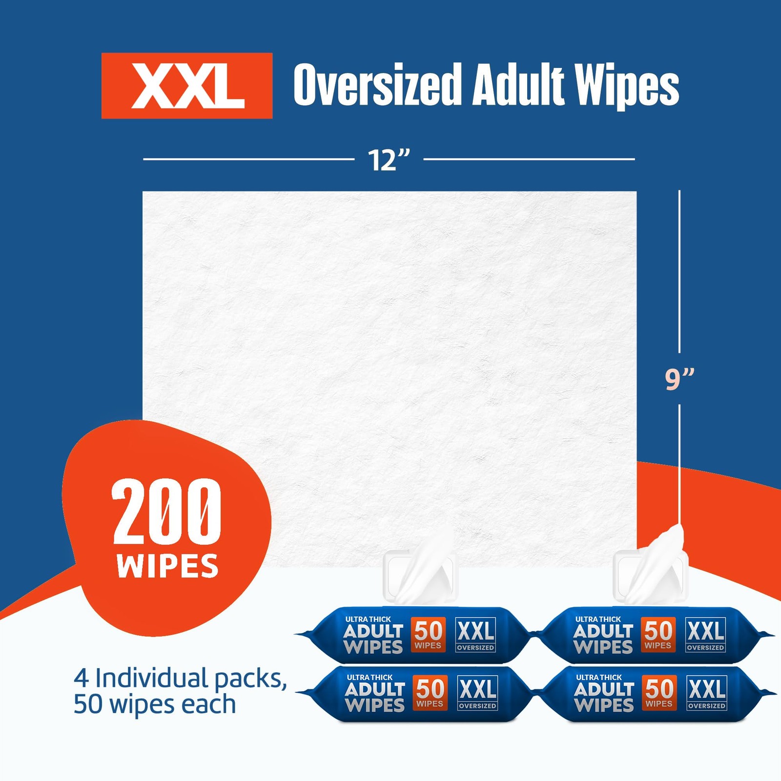 Adult Wipes for Elderly 4 Pack – Extra Large Extra Thick No-Rinse Bathing Wet…