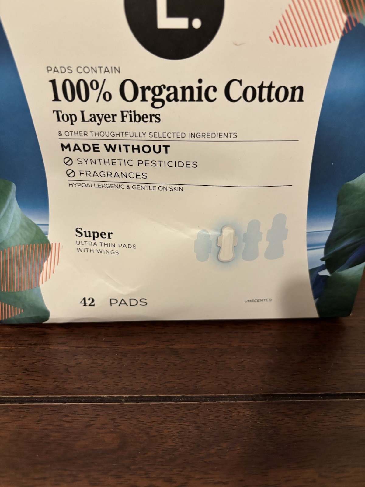 L. Ultra Thin Pads for Women, Organic Cotton Top Layer, Super , 42 ct