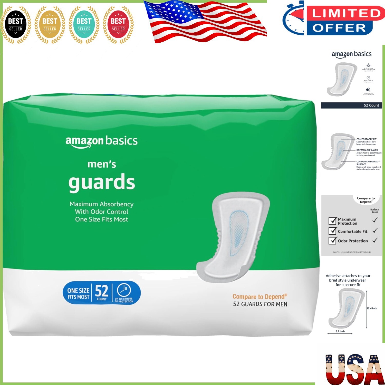 Dri-Fit Men’s Incontinence Guards, 52 Pack – Ultimate Comfort and Odor Control
